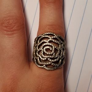 Silver pandora rose ring